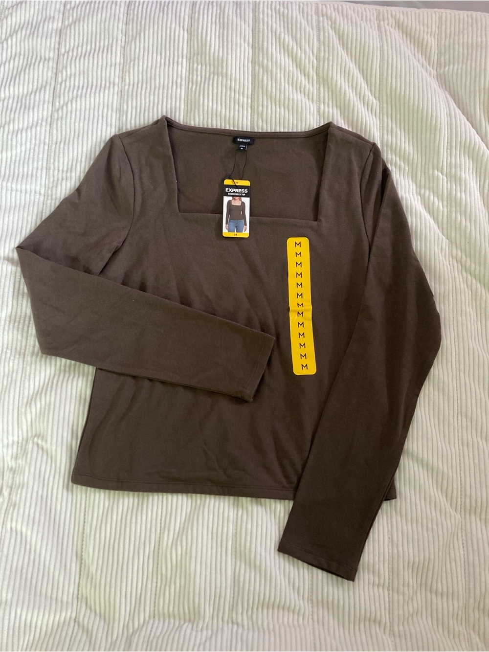 Express Chocolate Brown Square-Neck Long Sleeve Top